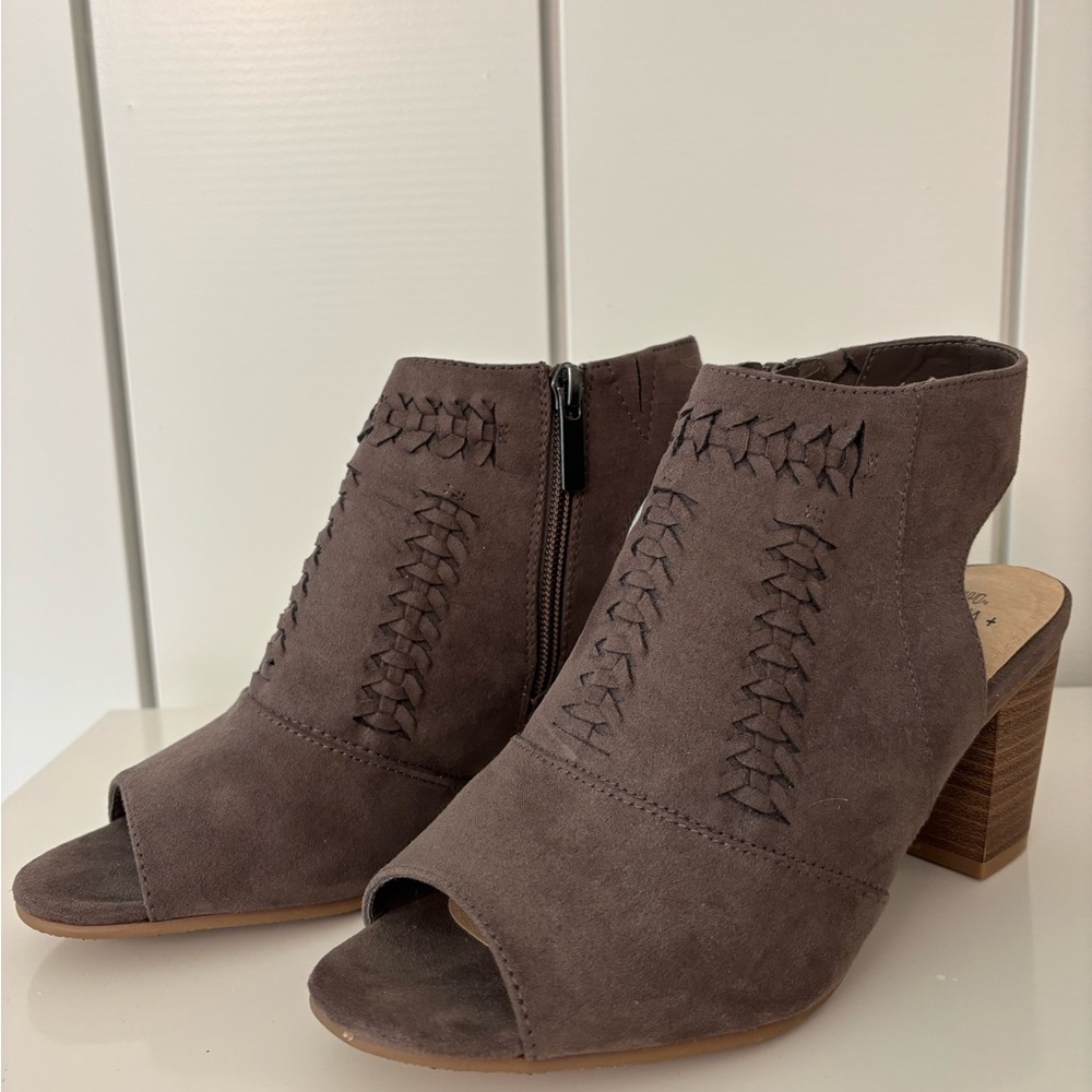 Brown Peep-Toe Ankle Boots